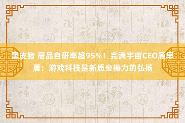 黑皮猪 居品自研率超95%！完满宇宙CEO顾早晨：游戏科技是新质坐褥力的弘扬